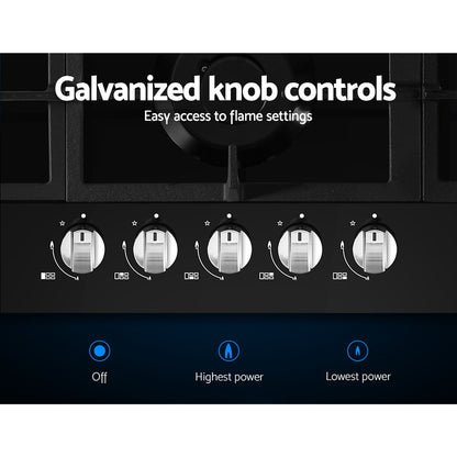 Devanti Gas Cooktop 90cm 5 Burner Black CT-GAS-5B-BK