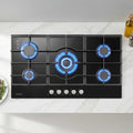 Devanti 90cm Gas Cooktop 5 Burner LPG NG Tempered Glass Hob Black CT-GAS-5B-L-BK