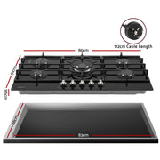 Devanti 90cm Gas Cooktop 5 Burner LPG NG Tempered Glass Hob Black CT-GAS-5B-L-BK