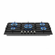 Devanti 90cm Gas Cooktop 5 Burner LPG NG Tempered Glass Hob Black CT-GAS-5B-L-BK