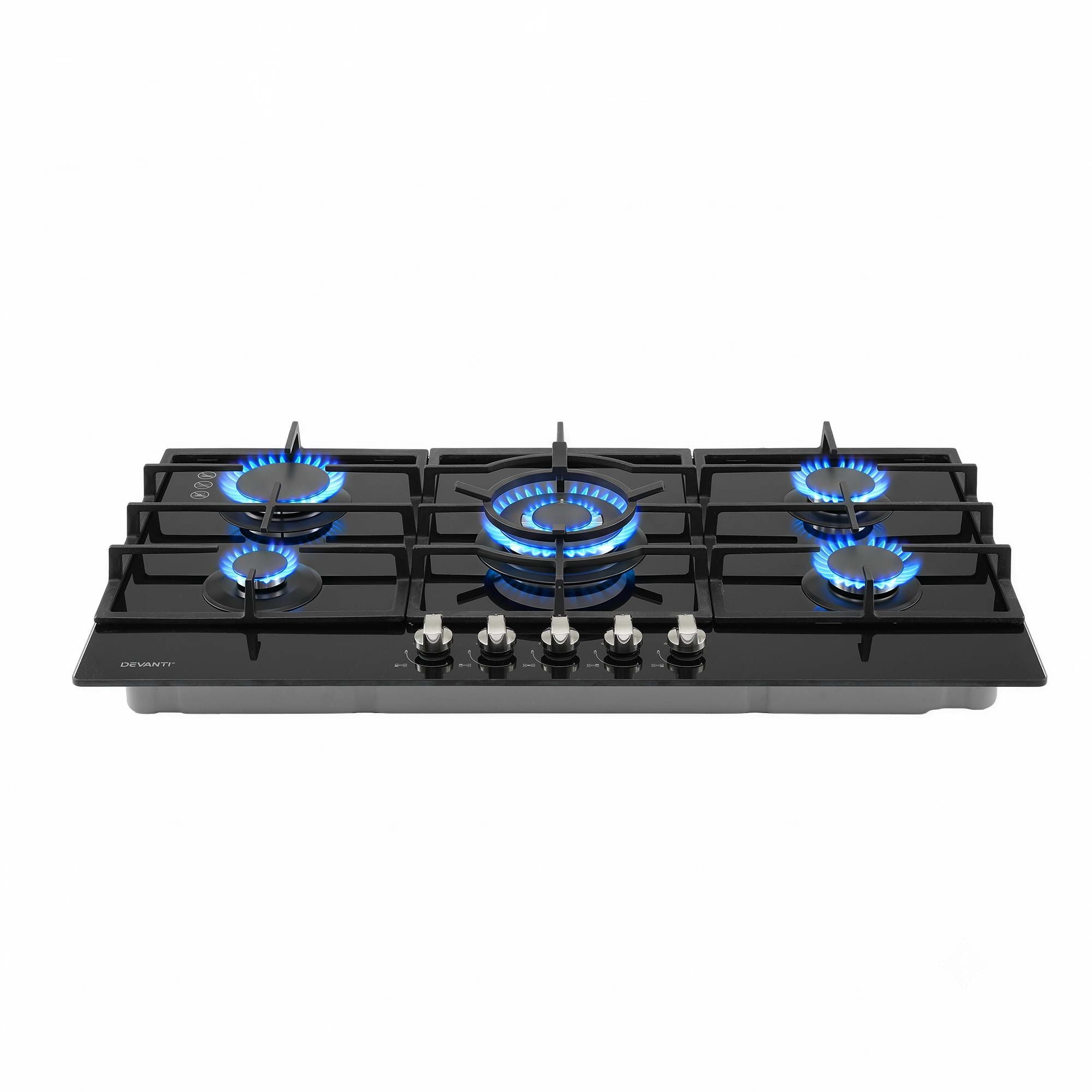 Devanti 90cm Gas Cooktop 5 Burner LPG NG Tempered Glass Hob Black CT-GAS-5B-L-BK