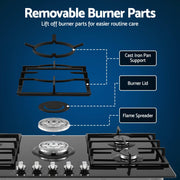 Devanti 90cm Gas Cooktop 5 Burner LPG NG Tempered Glass Hob Black CT-GAS-5B-L-BK