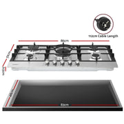Devanti 90cm Gas Cooktop 5 Burner LPG NG Stainless Steel Hob Silver CT-GAS-5B-L-SS