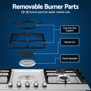 Devanti 90cm Gas Cooktop 5 Burner LPG NG Stainless Steel Hob Silver CT-GAS-5B-L-SS