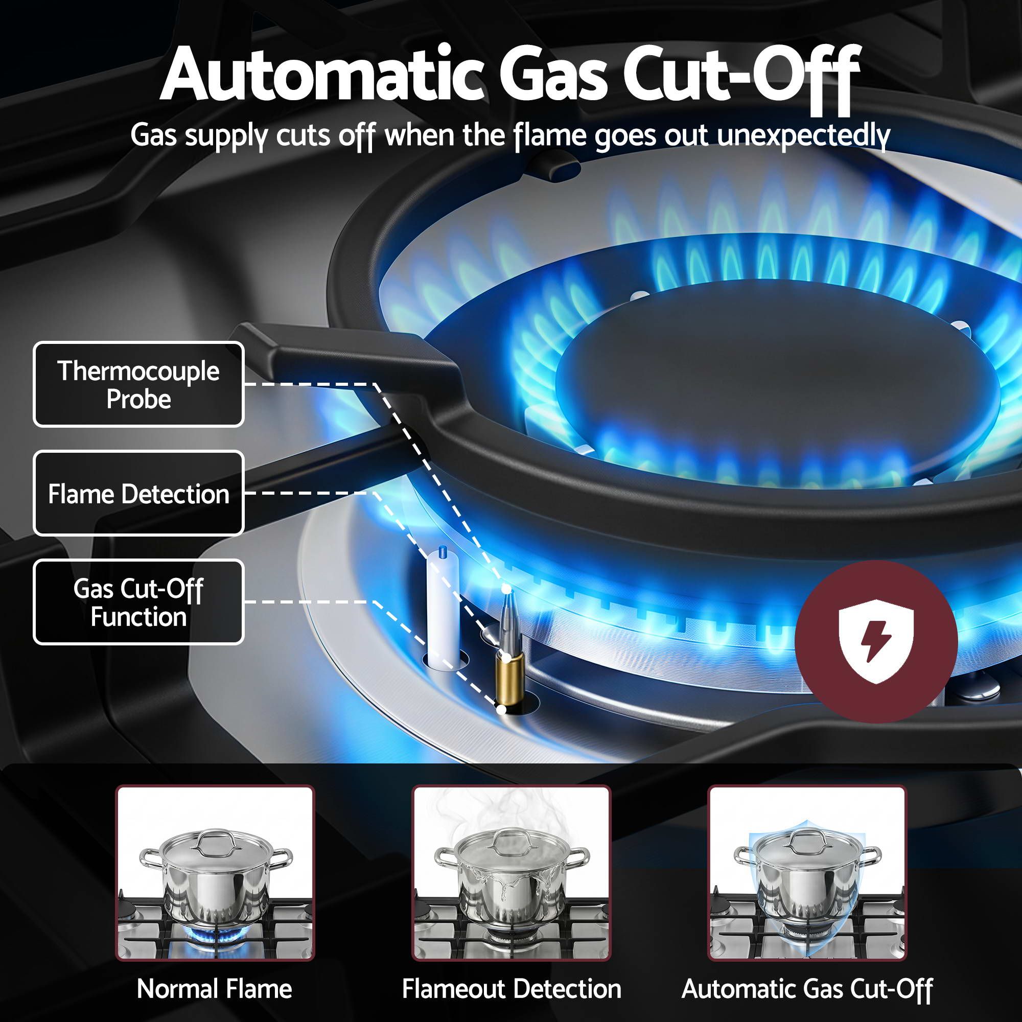 Devanti 90cm Gas Cooktop 5 Burner LPG NG Stainless Steel Hob Silver CT-GAS-5B-L-SS