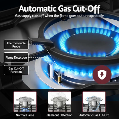 Devanti 90cm Gas Cooktop 5 Burner LPG NG Stainless Steel Hob Silver CT-GAS-5B-L-SS