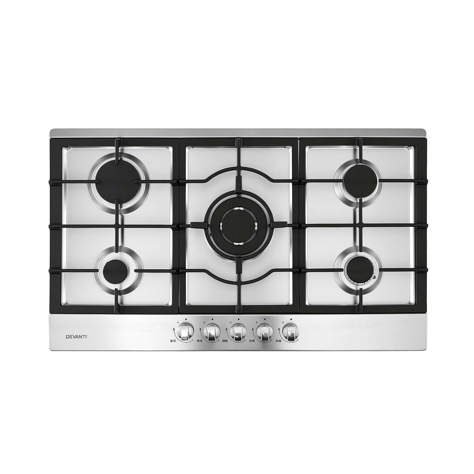Devanti 90cm Gas Cooktop 5 Burner LPG NG Stainless Steel Hob Silver CT-GAS-5B-L-SS