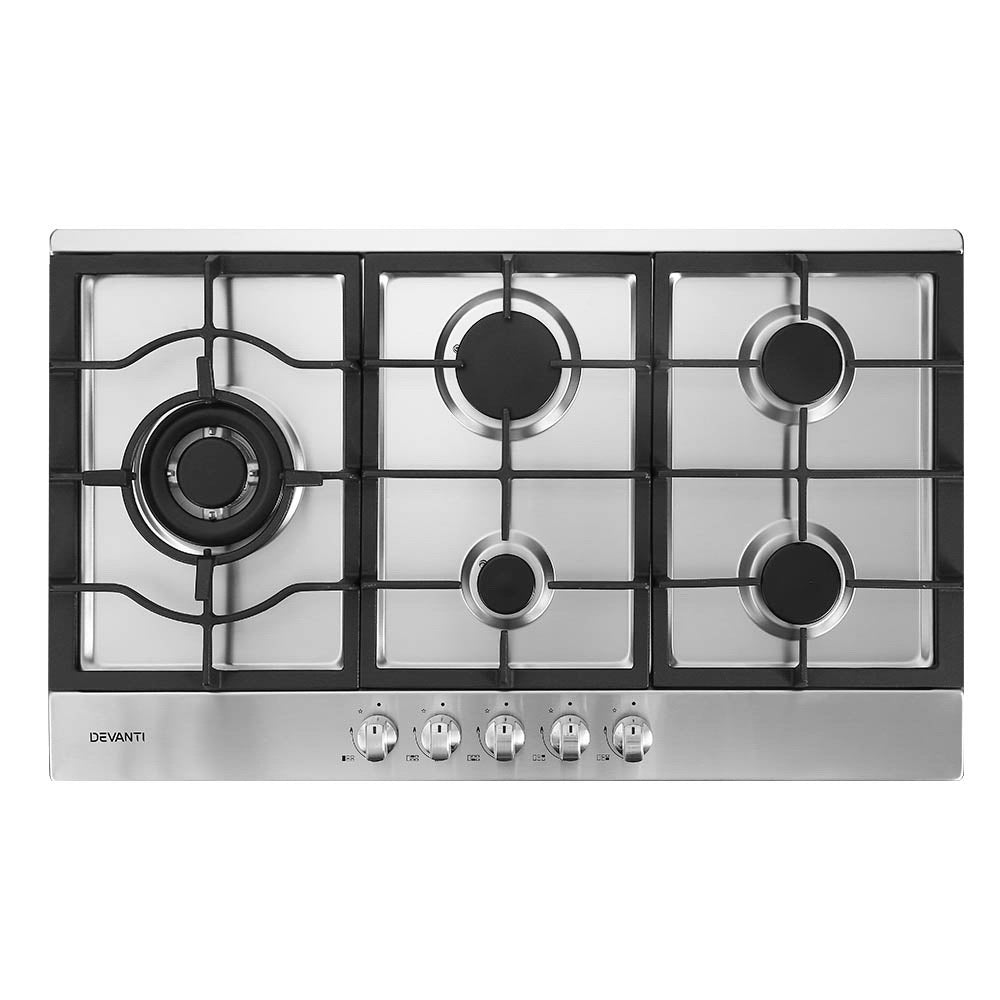 Devanti Gas Cooktop 90cm 5 Burner Silvir CT-GAS-5B-SS