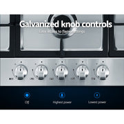Devanti Gas Cooktop 90cm 5 Burner Silvir CT-GAS-5B-SS