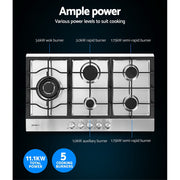Devanti Gas Cooktop 90cm 5 Burner Silvir CT-GAS-5B-SS