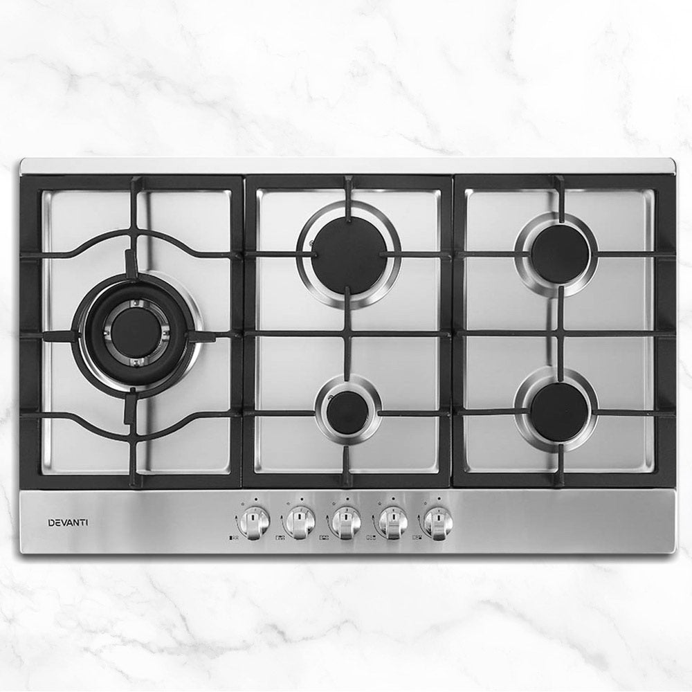 Devanti Gas Cooktop 90cm 5 Burner Silvir CT-GAS-5B-SS