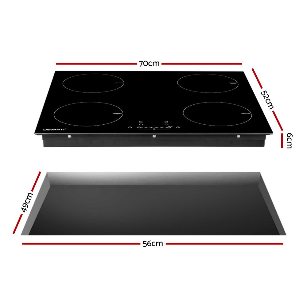 Devanti Electric Induction Cooktop 70cm Ceramic 4 Zones Stove Cook Top Hot Plate 7000W CT-IN-D-YL-IF7004C-70
