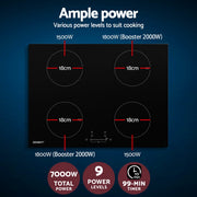 Devanti Electric Induction Cooktop 70cm Ceramic 4 Zones Stove Cook Top Hot Plate 7000W CT-IN-D-YL-IF7004C-70