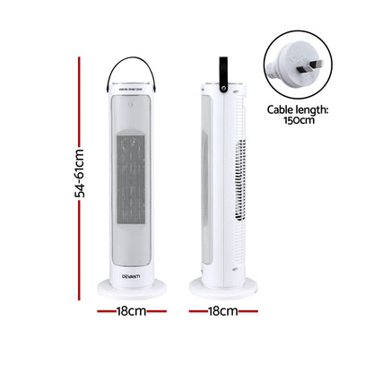Devanti 2000W Ceramic Tower Heater Space Heaters Oscillating Indoor White CTH-B-2000-WH