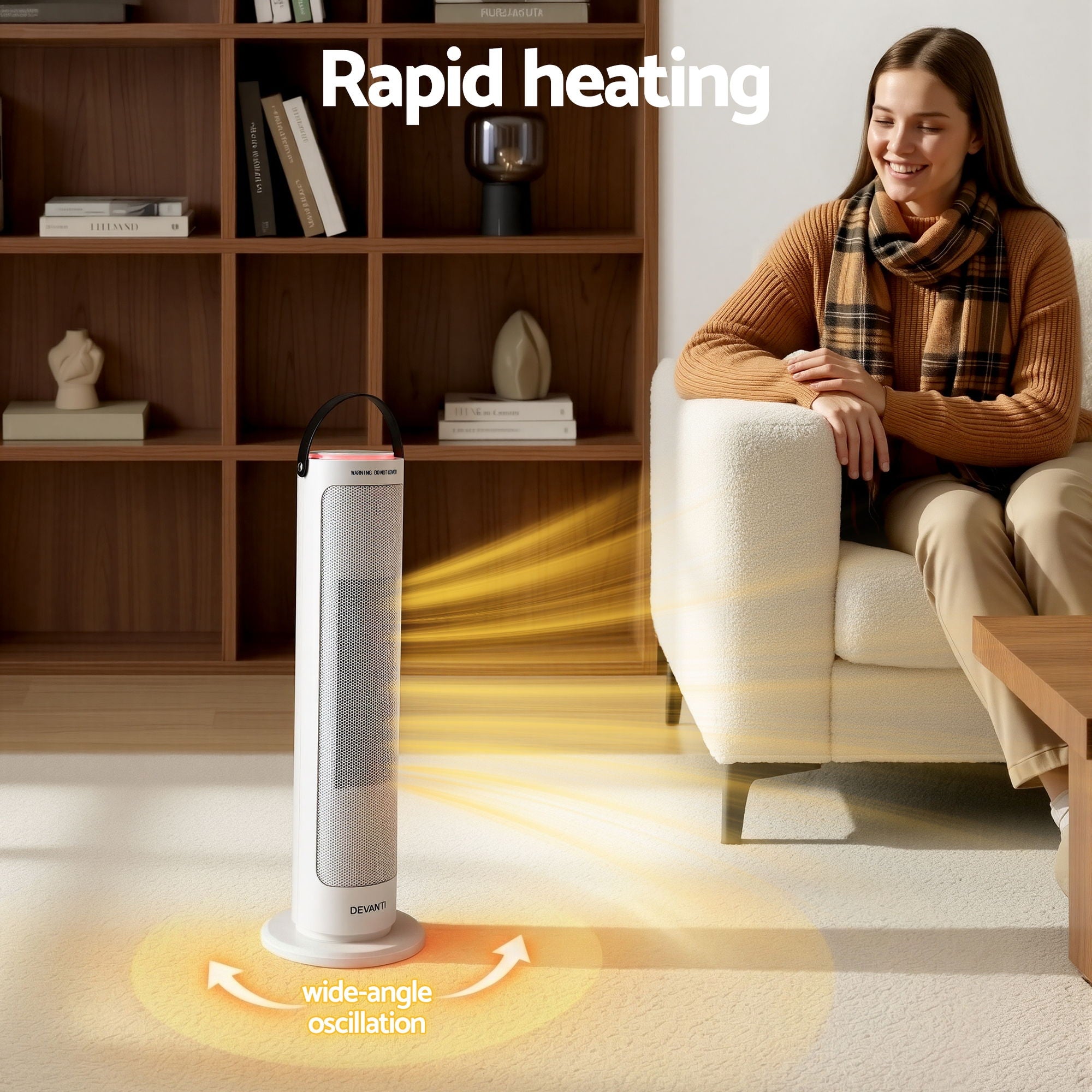 Devanti 2000W Ceramic Tower Heater Space Heaters Oscillating Indoor White CTH-B-2000-WH