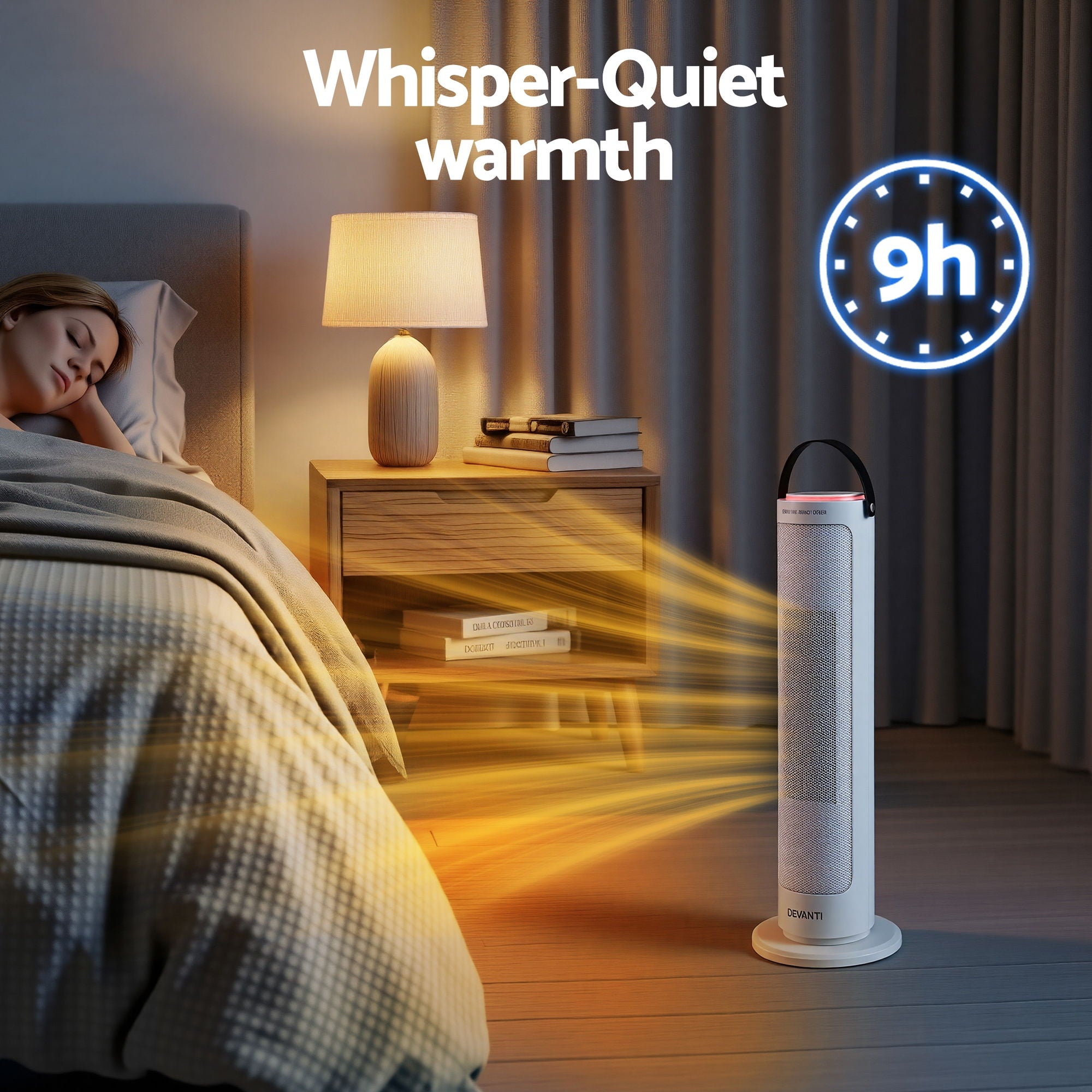 Devanti 2000W Ceramic Tower Heater Space Heaters Oscillating Indoor White CTH-B-2000-WH