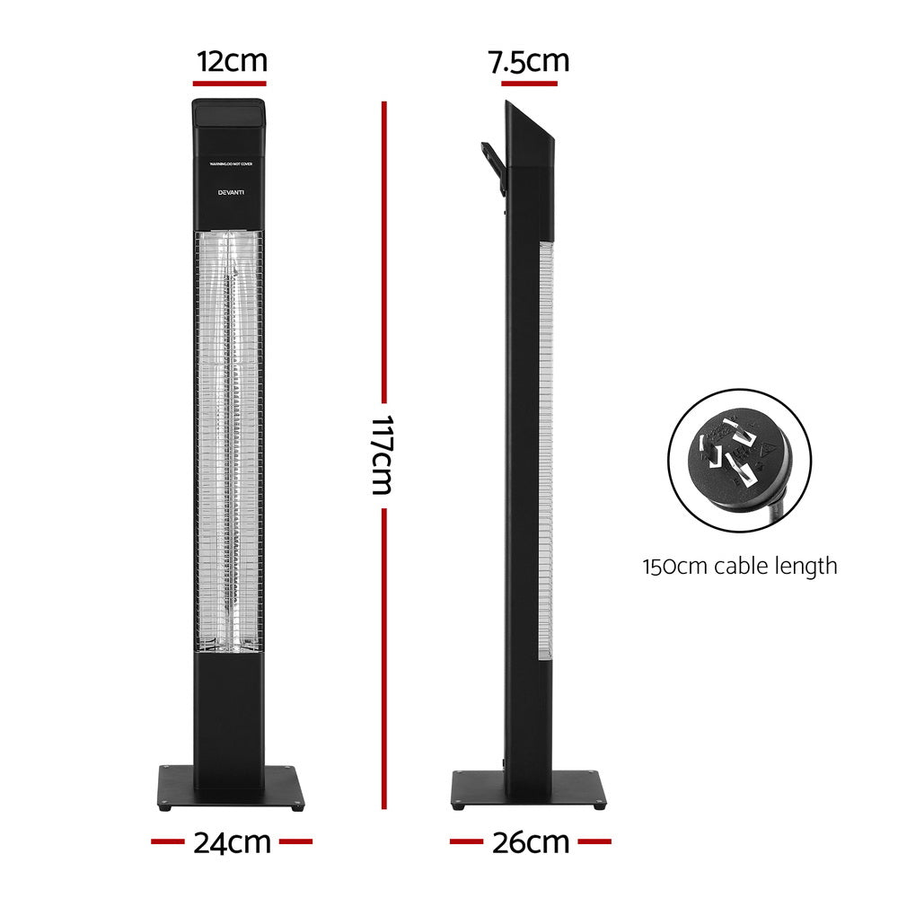 Devanti Radiant Tower Heater Electric Portable Remote Control 2000W Heating CTH-B-OTH2000-BK