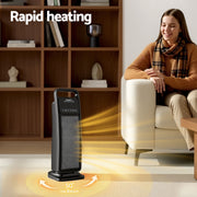 Devanti 2000W Ceramic Tower Heater Space Heaters Indoor Oscillating Black CTH-SQ-2000-BK