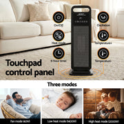 Devanti 2000W Ceramic Tower Heater Space Heaters Indoor Oscillating Black CTH-SQ-2000-BK