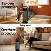 Devanti 2000W Ceramic Tower Heater Space Heaters Indoor Oscillating Black CTH-SQ-2000-BK