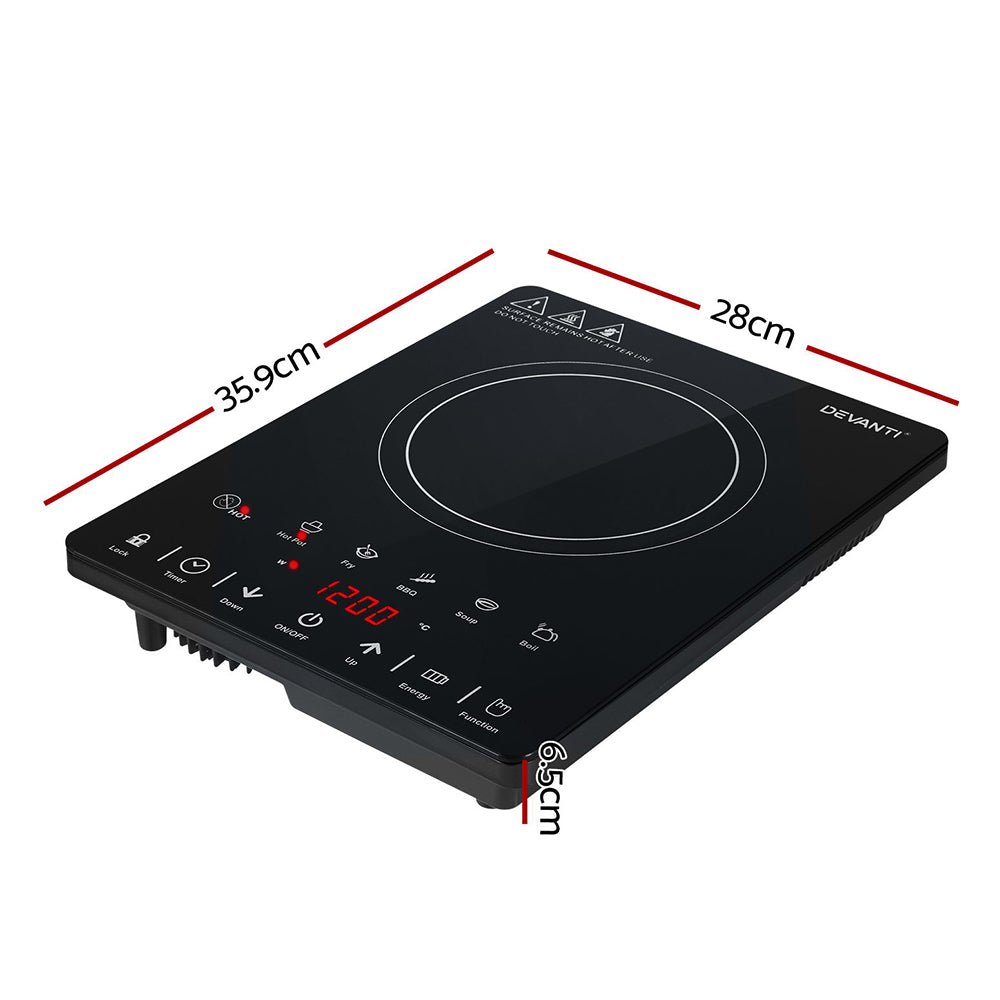 Devanti Electric Ceramic Cooktop 30cm CTT-B-1E-1Z-TOUCH-BK