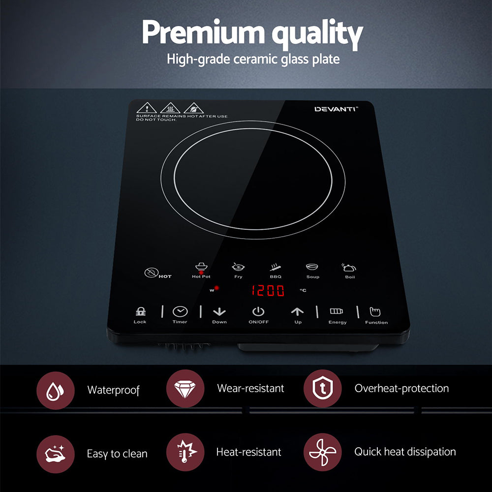 Devanti Electric Ceramic Cooktop 30cm CTT-B-1E-1Z-TOUCH-BK