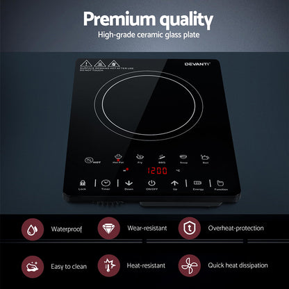 Devanti Electric Ceramic Cooktop 30cm CTT-B-1E-1Z-TOUCH-BK