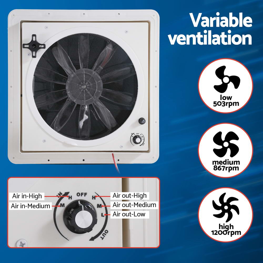 Weisshorn Caravan Air Vent Roof Hatch 12V Shower Fan Reversible Airlfow Rainy Use Camper CV-VENT-42X42X11-FAN-GY