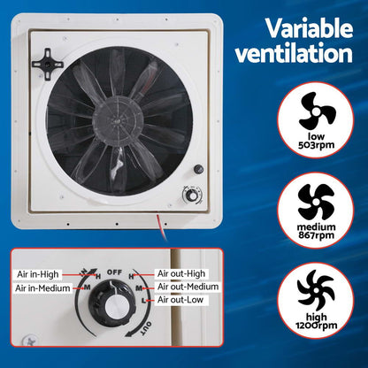 Weisshorn Caravan Air Vent Roof Hatch 12V Shower Fan Reversible Airlfow Rainy Use Camper CV-VENT-42X42X11-FAN-GY