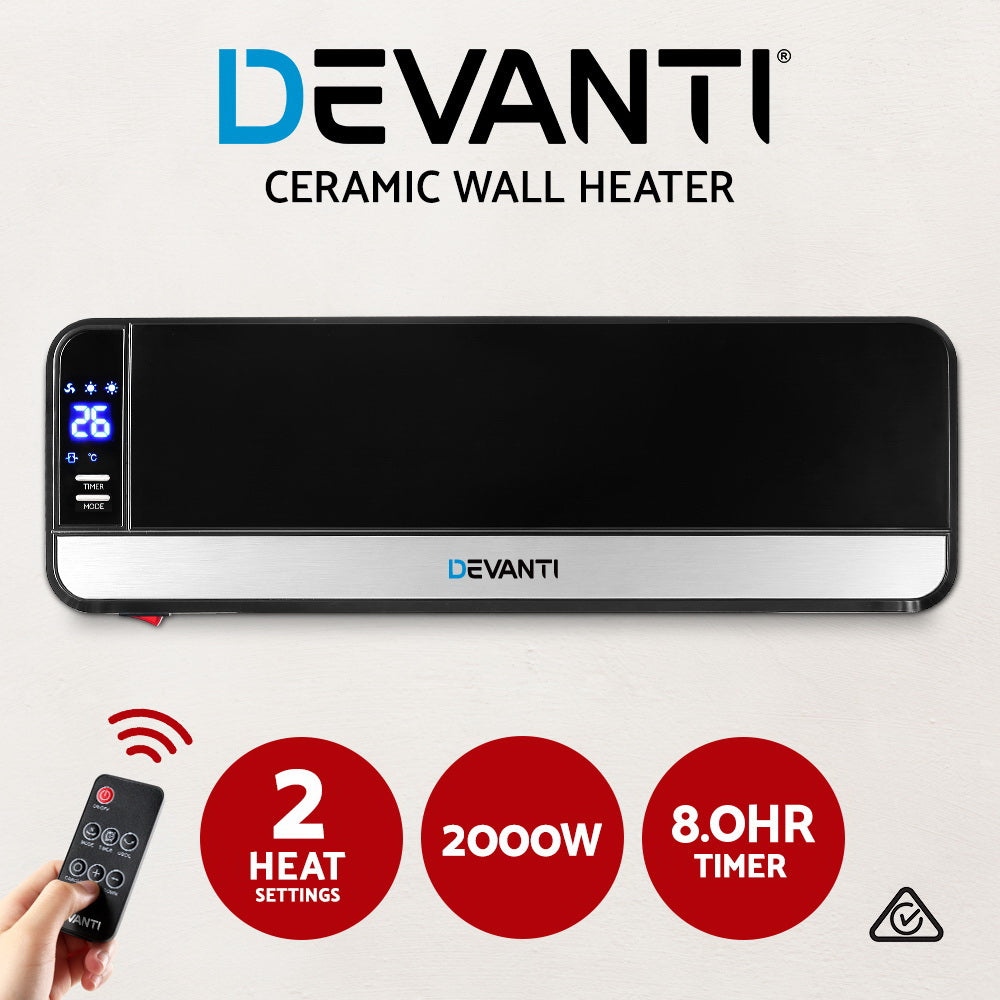 Devanti 2000W Wall Mounted Panel Heater - Black CWH-2000-BK