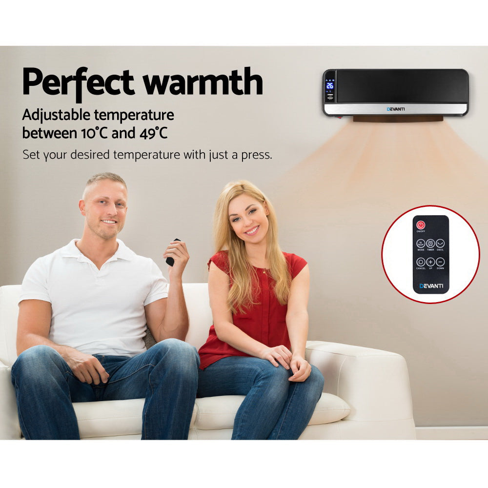 Devanti 2000W Wall Mounted Panel Heater - Black CWH-2000-BK