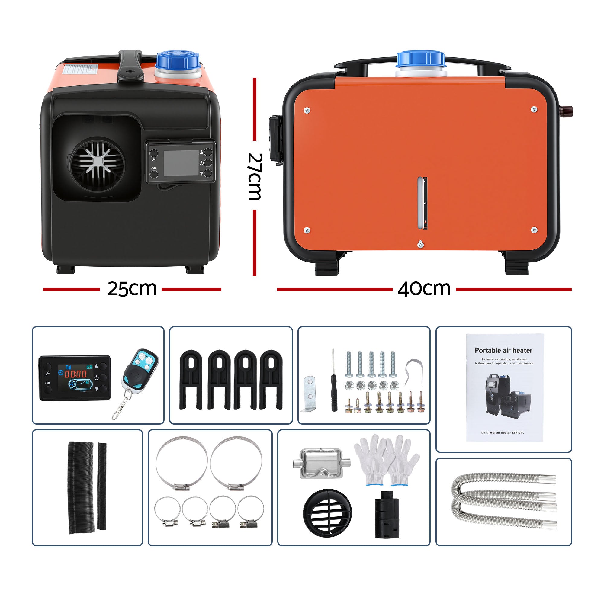 Giantz Diesel Air Heater All-in-one 12/24V 5KW LCD Remote Control for Car RV Indoors machinery DAH-26-CUBE