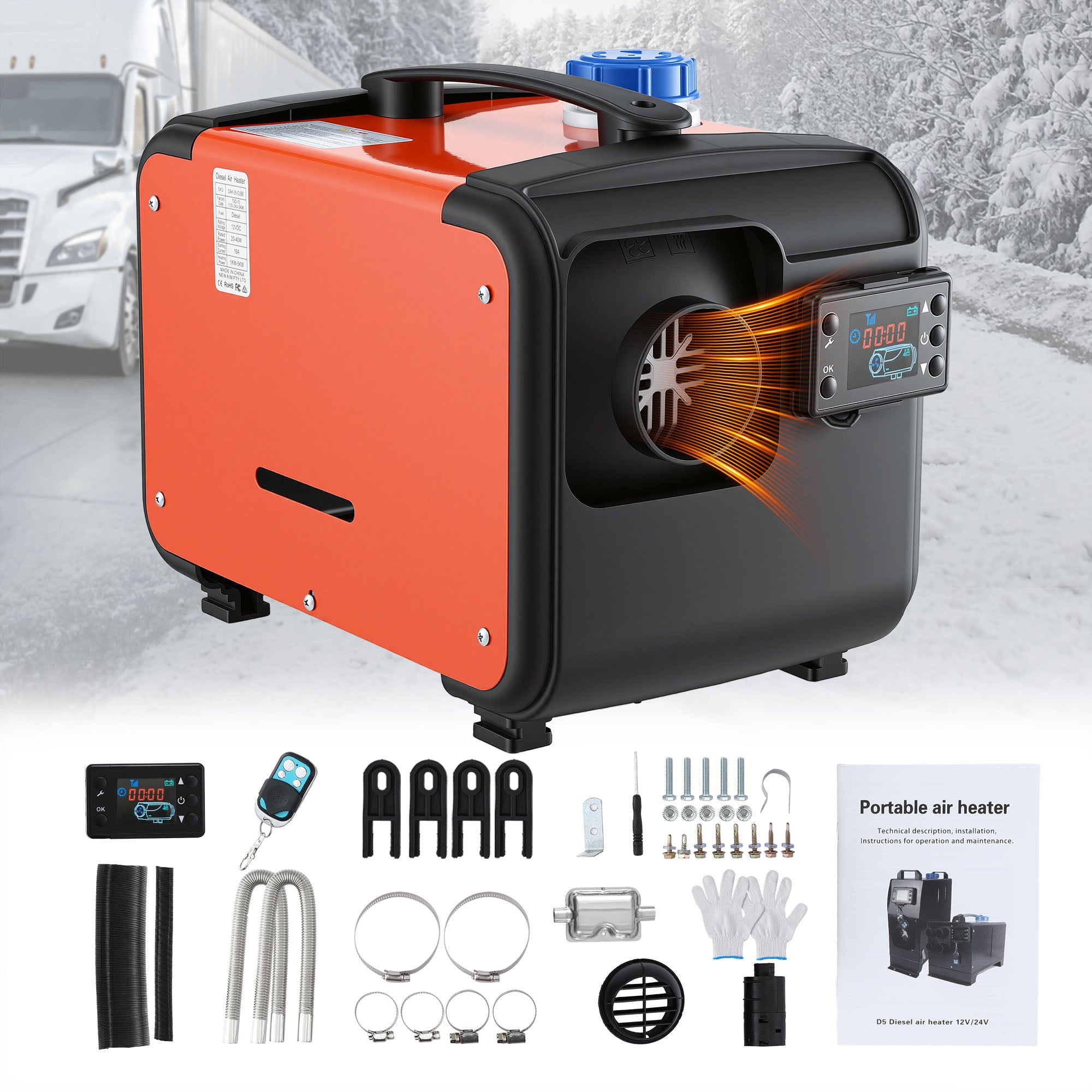 Giantz Diesel Air Heater All-in-one 12/24V 5KW LCD Remote Control for Car RV Indoors machinery DAH-26-CUBE