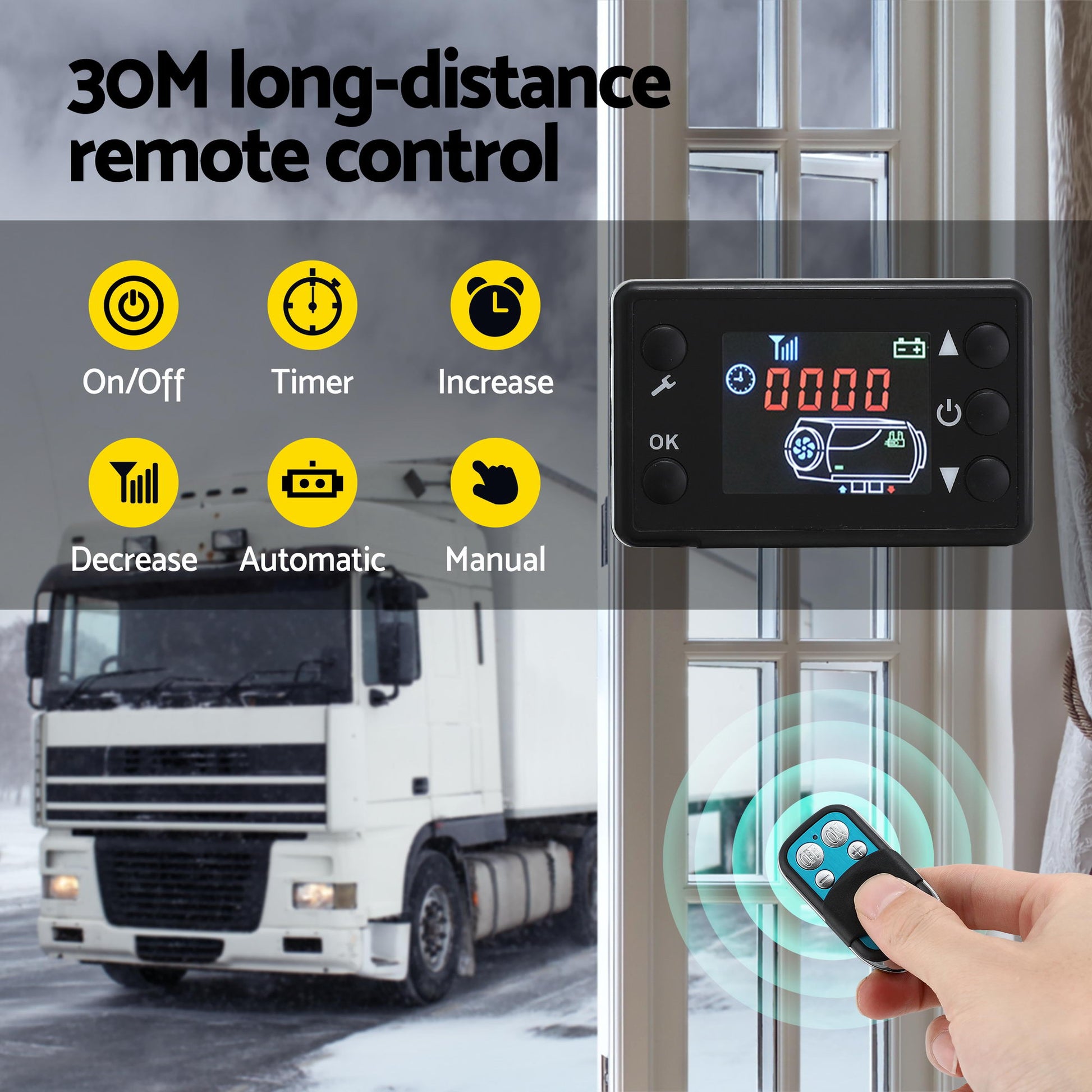 Giantz Diesel Air Heater 12-24V 2KW LCD Display Remote Control for Car Bus RV Indoor Black DAH-2KW-26-BK