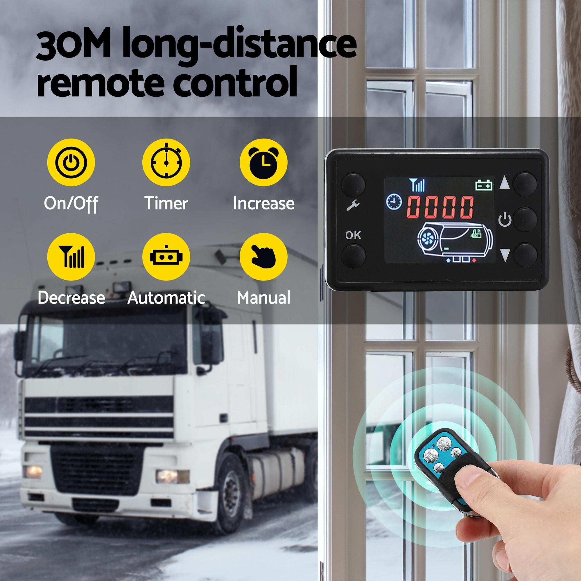 Giantz Diesel Air Heater 12-24V 2KW LCD Display Remote Control for Car Bus RV Indoor Black DAH-2KW-26-BK