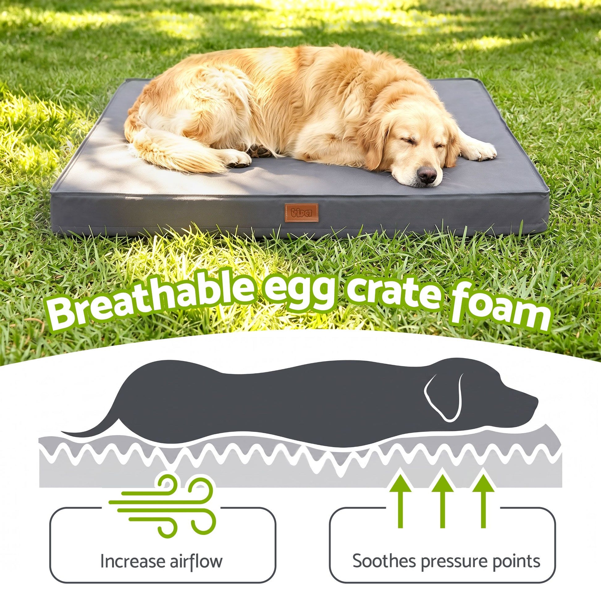 i.Pet Dog Bed Large Water-resistant Egg Crate Foam Orthopedic Pet Mat Grey DBED-PAD-L-GY
