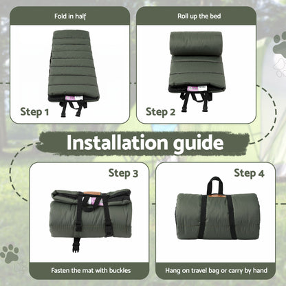 i.Pet Outdoor Dog Bed Large Water-resistant Washable Foldable Travel Dog Mat Green DBED-ROLL-GN
