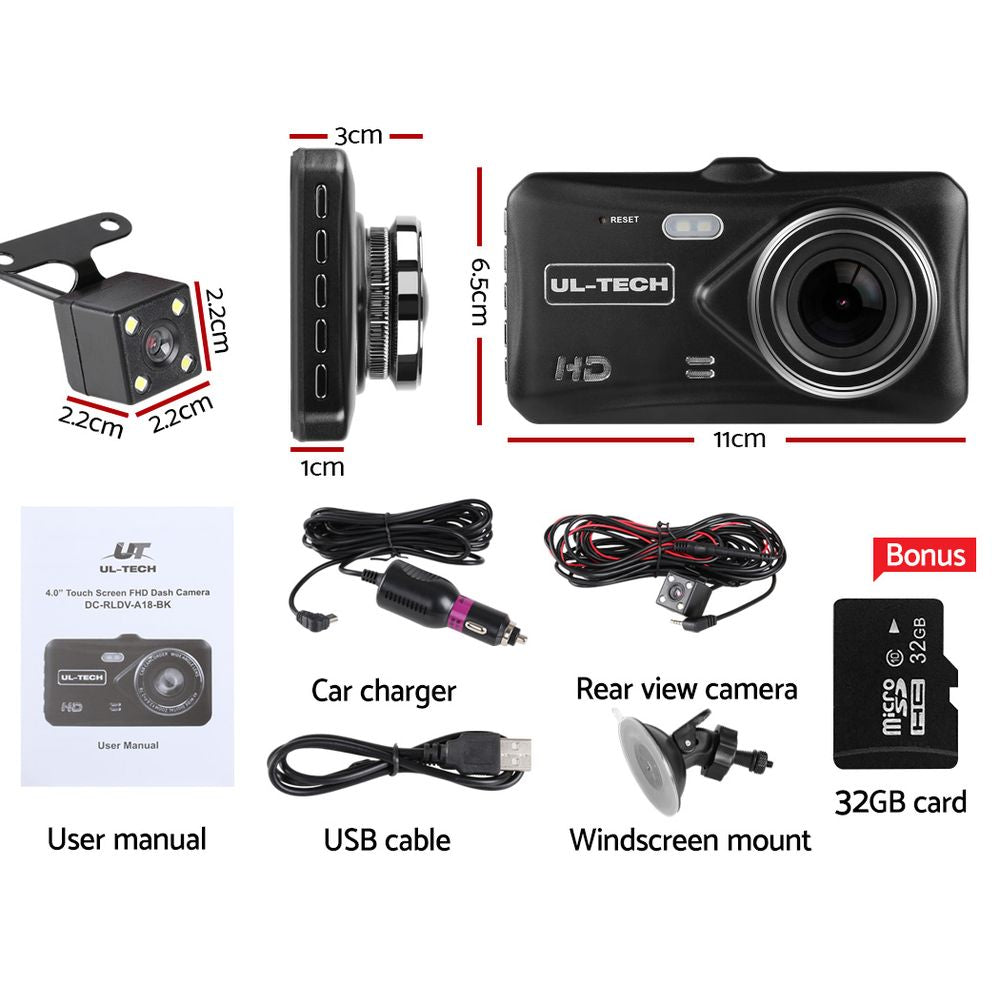 UL-tech Dash Camera 1080P 4" Front Rear View,UL-tech Dash Camera 1080P 4" Front Rear View Cam Car DVR Reverse DC-RLDV-A18-BK