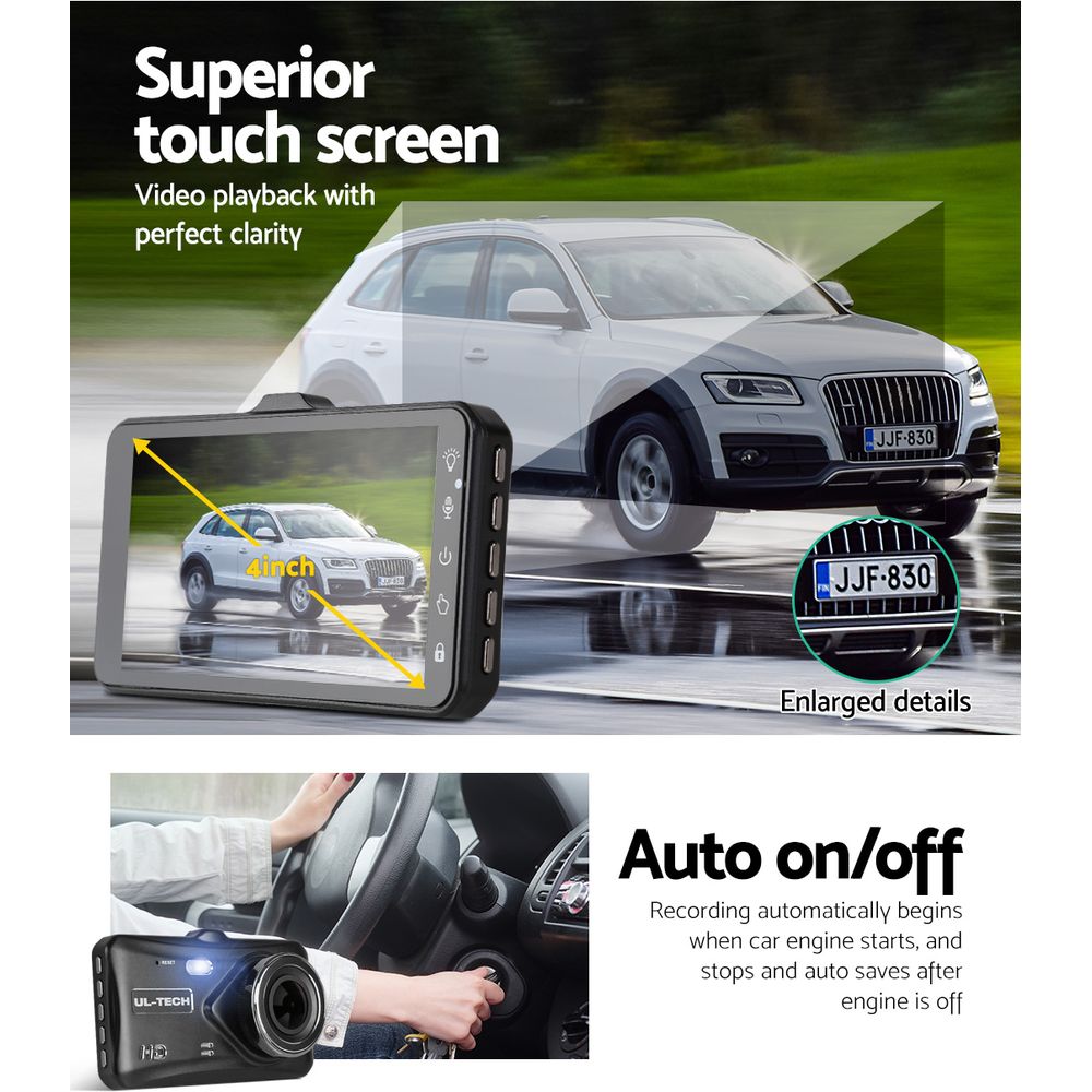 UL-tech Dash Camera 1080P 4" Front Rear View,UL-tech Dash Camera 1080P 4" Front Rear View Cam Car DVR Reverse DC-RLDV-A18-BK
