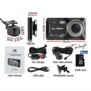 UL-tech Dash Camera 1080P 4" Front Rear Cam,UL-tech Dash Camera 1080P 4" Front Rear View Dual Cam Car DVR DC-RLDV-A19-BK