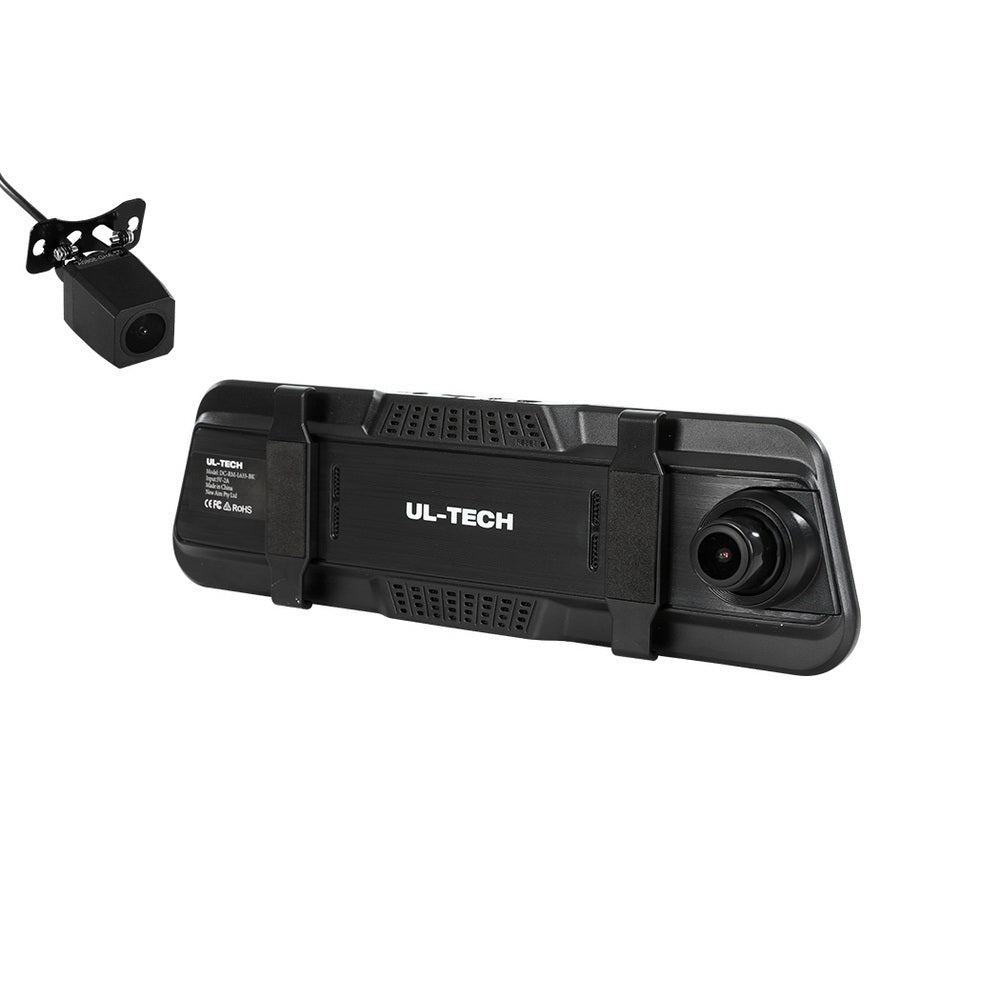 UL-tech Dash Camera 1080P 9.66" Front and Rear View Cam Car DVR Reverse Recorder DC-RM-L633-BK