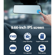 UL-tech Dash Camera 1080P 9.66" Front and Rear View Cam Car DVR Reverse Recorder DC-RM-L633-BK
