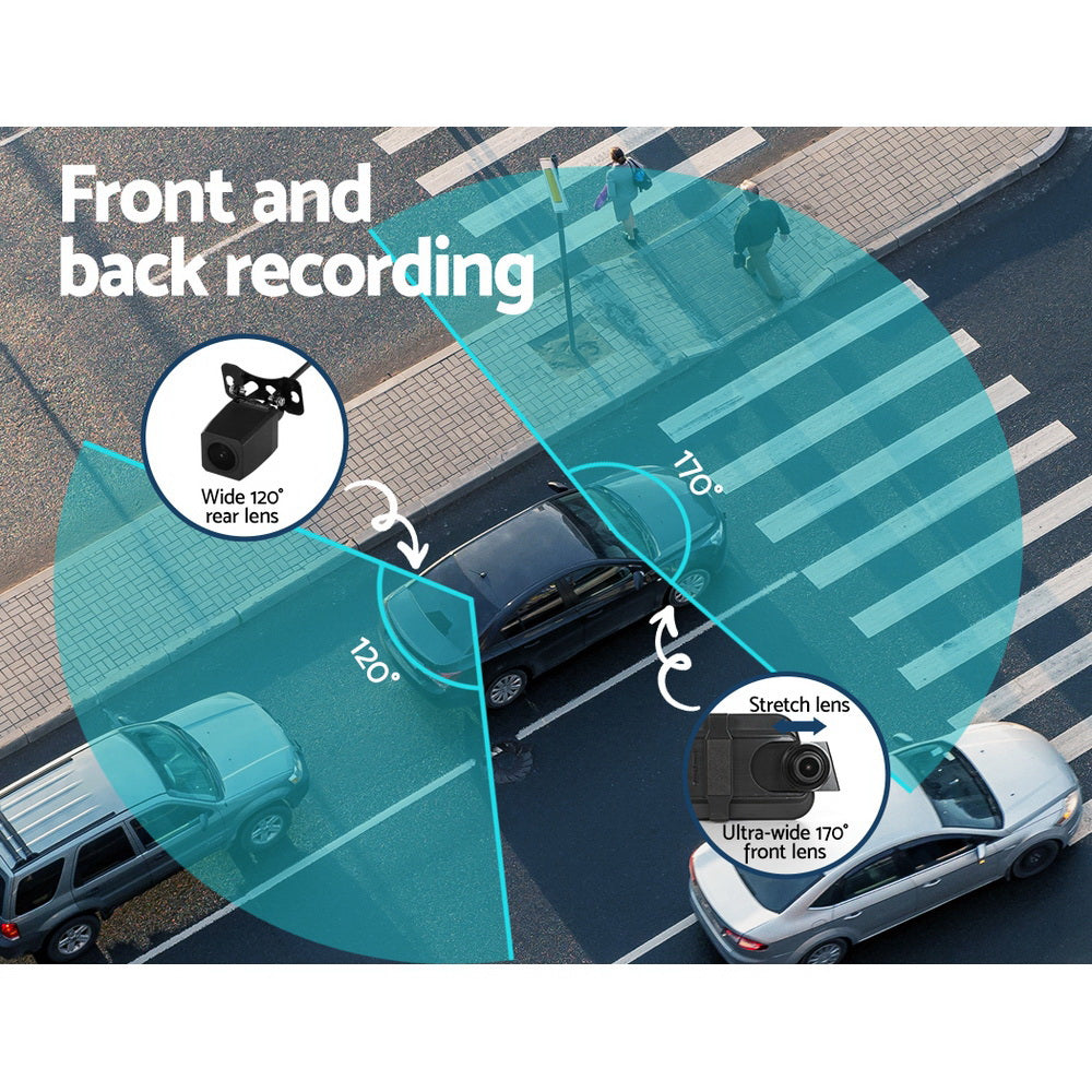 UL-tech Dash Camera 1080P 9.66" Front and Rear View Cam Car DVR Reverse Recorder DC-RM-L633-BK