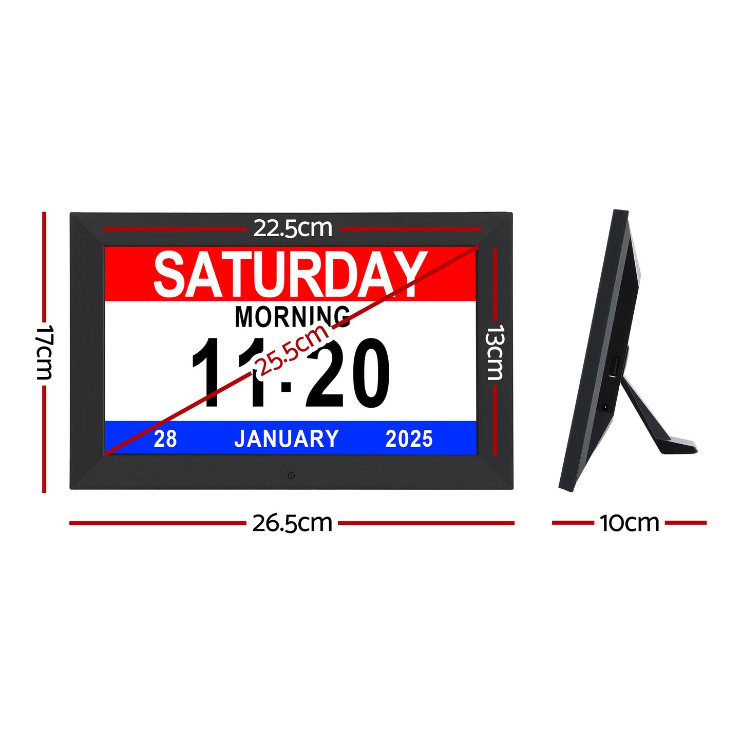 Artiss 10" Digital Day Clock Alarm Calendar Dementia Date Week Desk Clocks Black DDC-10INCH-BK