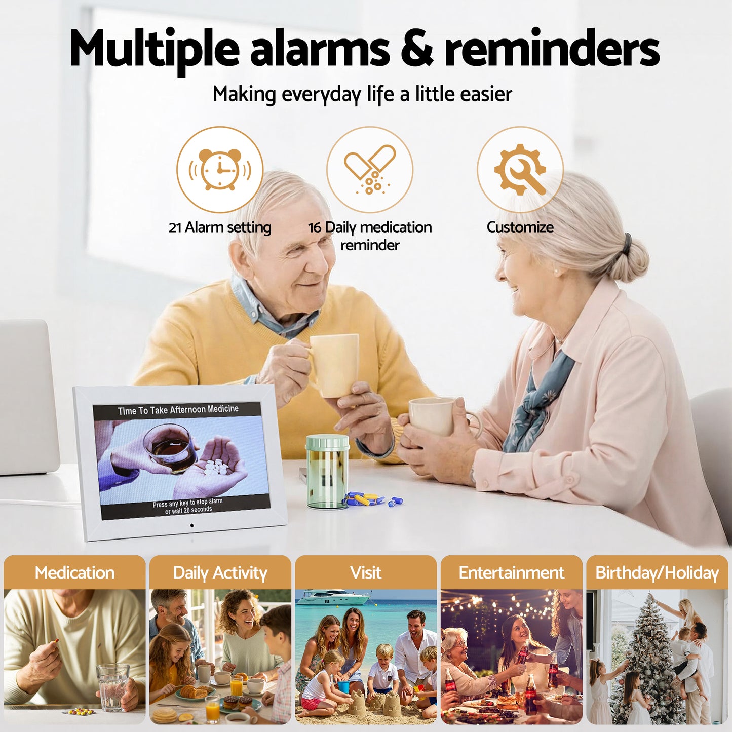 Artiss 10" Digital Day Clock Alarm Calendar Dementia Date Week Desk Clocks White DDC-10INCH-WH