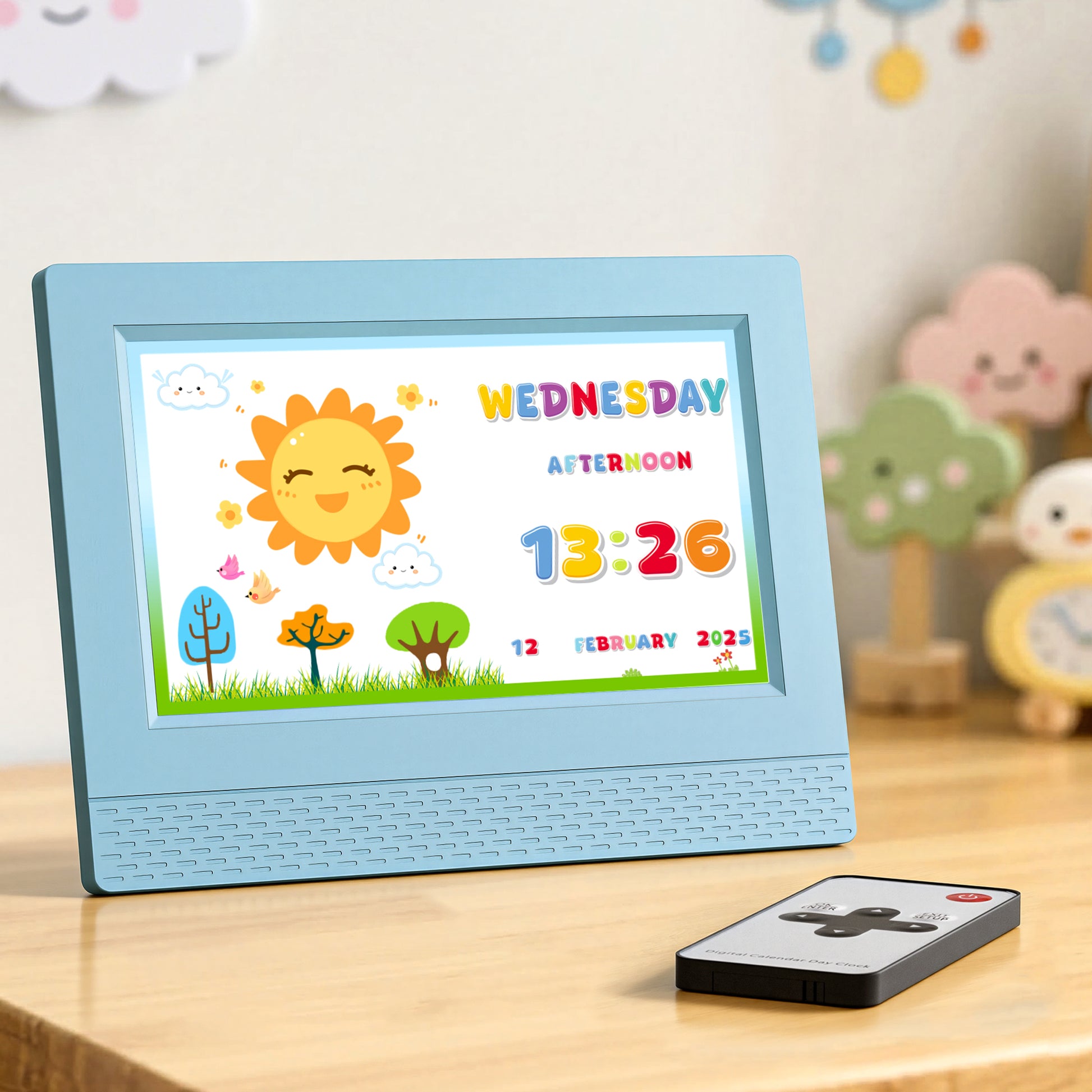 Artiss 7" Digital Day Clock Calendar Alarm LCD Children Sleep Trainer Clocks Blue DDC-7INCH-KID-BU