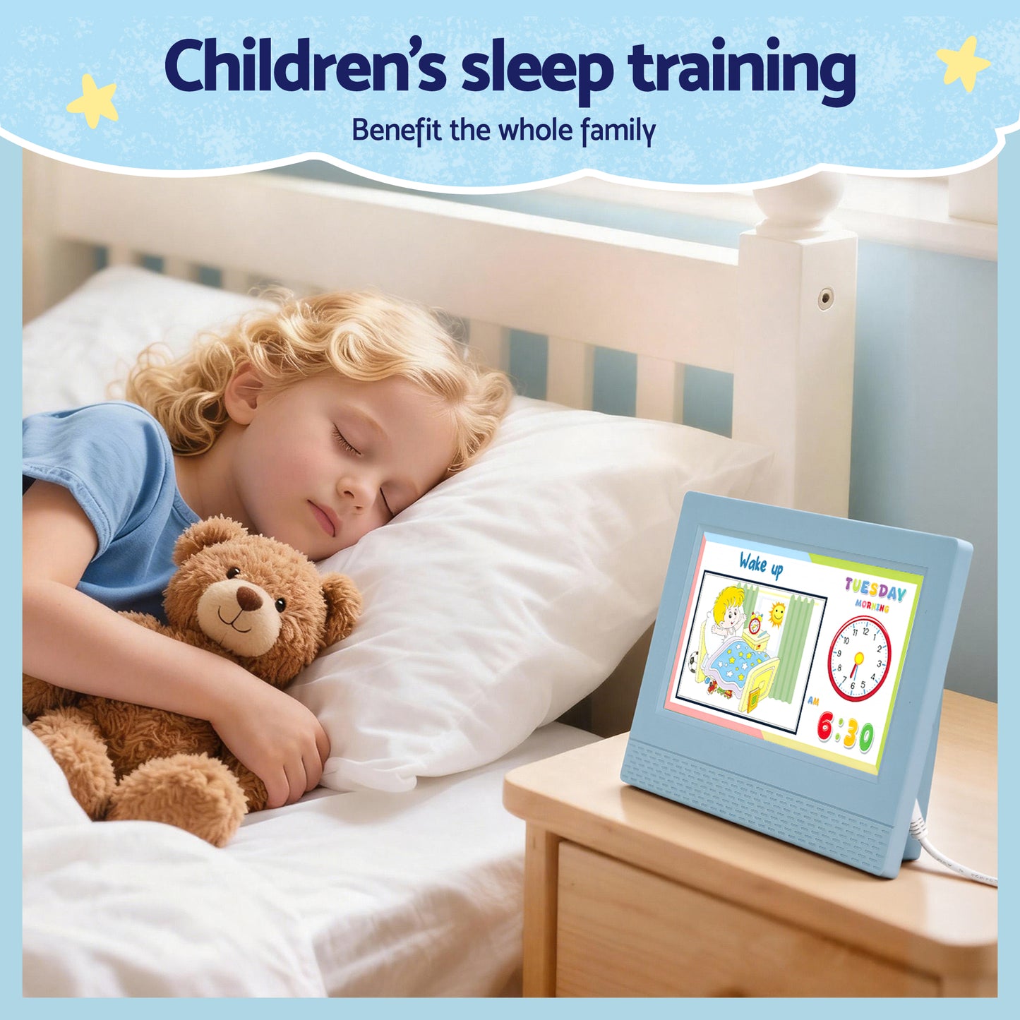 Artiss 7" Digital Day Clock Calendar Alarm LCD Children Sleep Trainer Clocks Blue DDC-7INCH-KID-BU