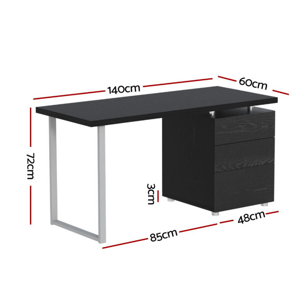 Artiss Computer Desk Drawer Black 140CM DESK-140M-BK-AB