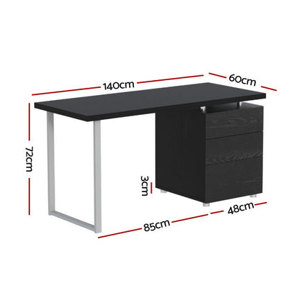 Artiss Computer Desk Drawer Black 140CM DESK-140M-BK-AB