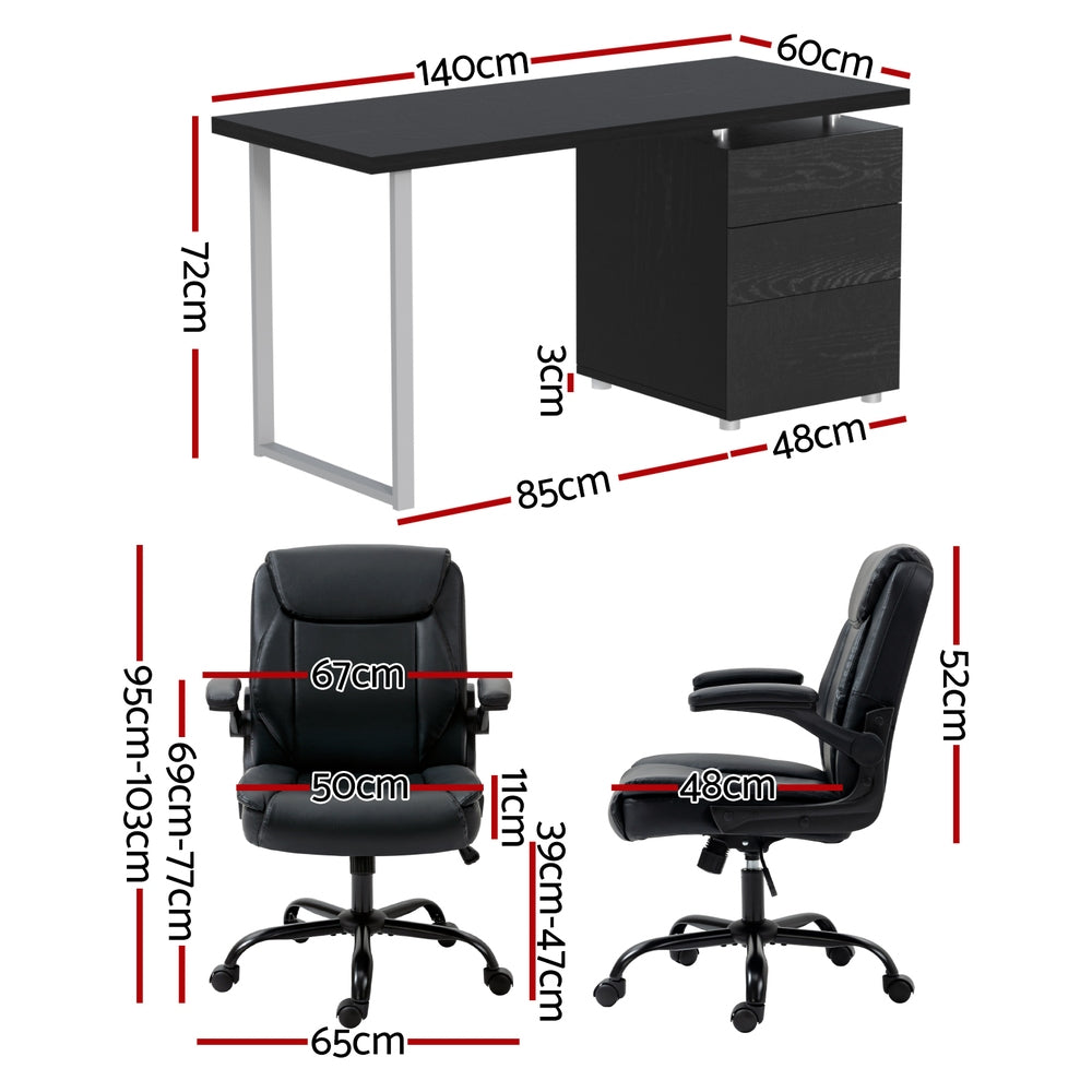 Artiss Computer Desk Executive Office Chairs Sets Black DESK-140M-CHAIR-7023-BK